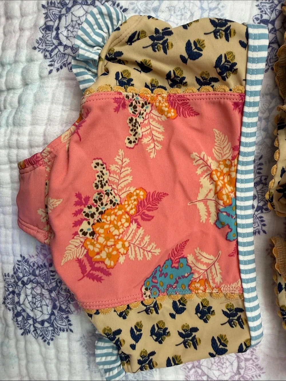 Gorgeous Matilda Jane Girls Floral Ruffle Two-Piece Swim Set - Coral & Cream
